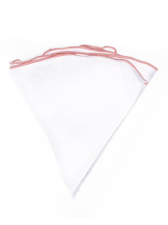 White Silk/ Light Coral Trim Silk Pocket Circle